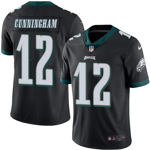 Men's Elite Randall Cunningham Nike Jersey Black - #12 Rush NFL Philadelphia Eagles